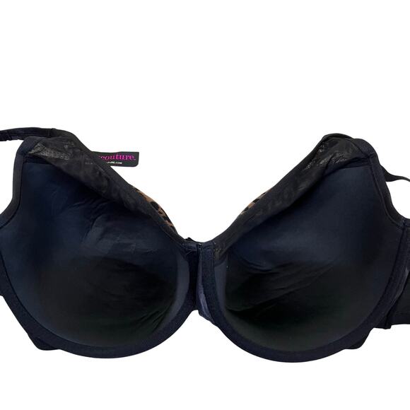 Curvy Couture NWT 40H Sheer Mesh Plunge T-Shirt Bra in Designer Leopard Print - Picture 7 of 16
